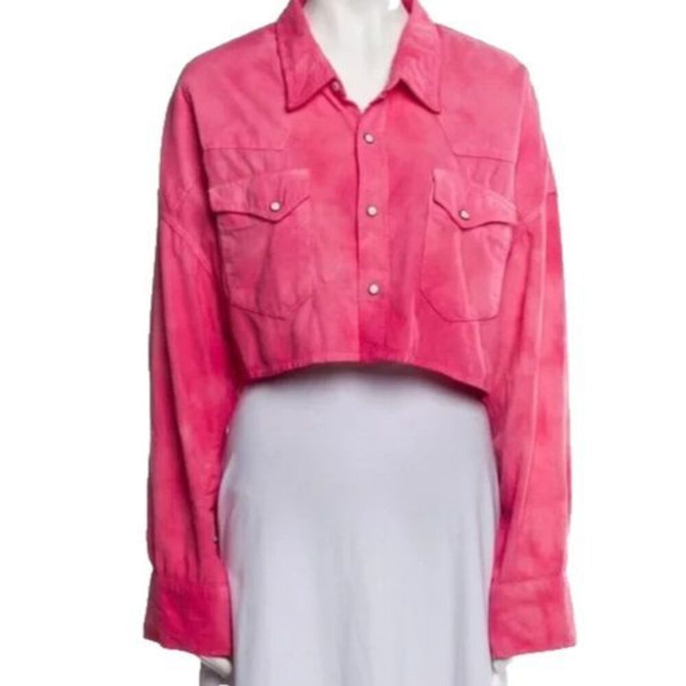 R13 Cropped Corduroy Cowboy Shirt In Fuschia Size M NEW $595 - Picture 5 of 10